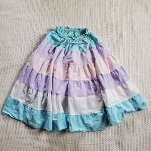 Vintage Cottagecore Tiered Panel Skirt Pastel Kawaii Size XL Belted Midi Ruffle
